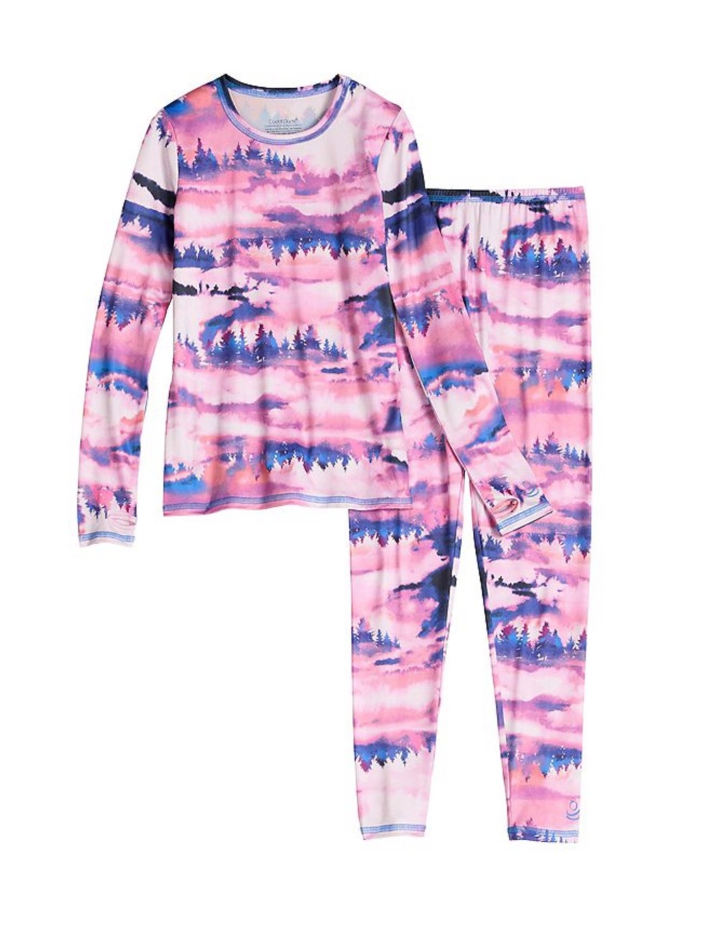 Cuddl Duds Pink and Purple Watercolor Forest base layer set size 4/5